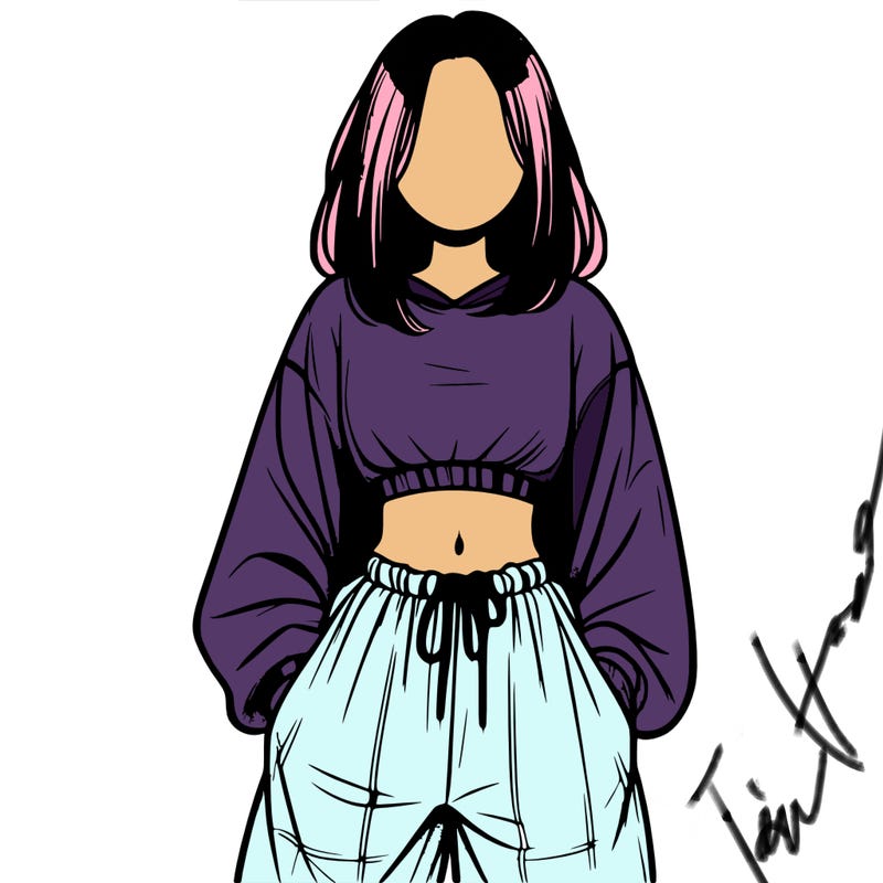 realistic girl faceless with baggy pants and a crop top