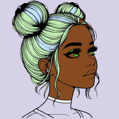 realistic girl with buns on the top of her head