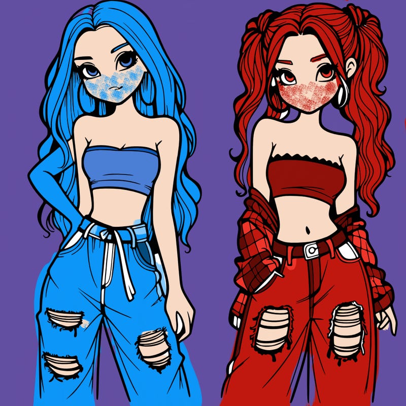 2 girls in crop tops and baggy jeans ripped