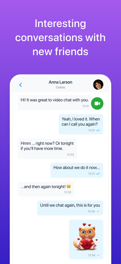 Interface of CooMeet app displaying a text chat conversation with a friend