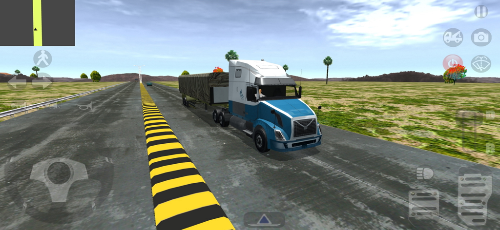 Truck Simulator Real - Camión semi azul y blanco conduciendo por una autopista en el juego móvil Truck Simulator Real