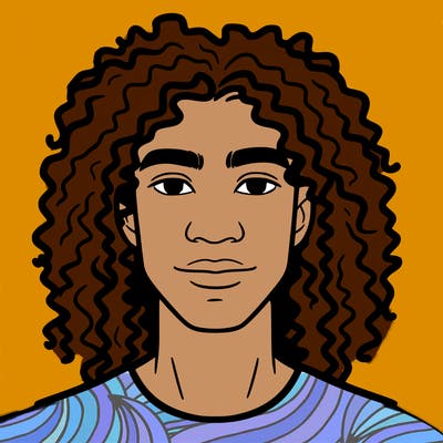 a man , long curly hair, mixed african american and white