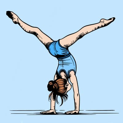 realistic gymnastic hand stand girl in four splits