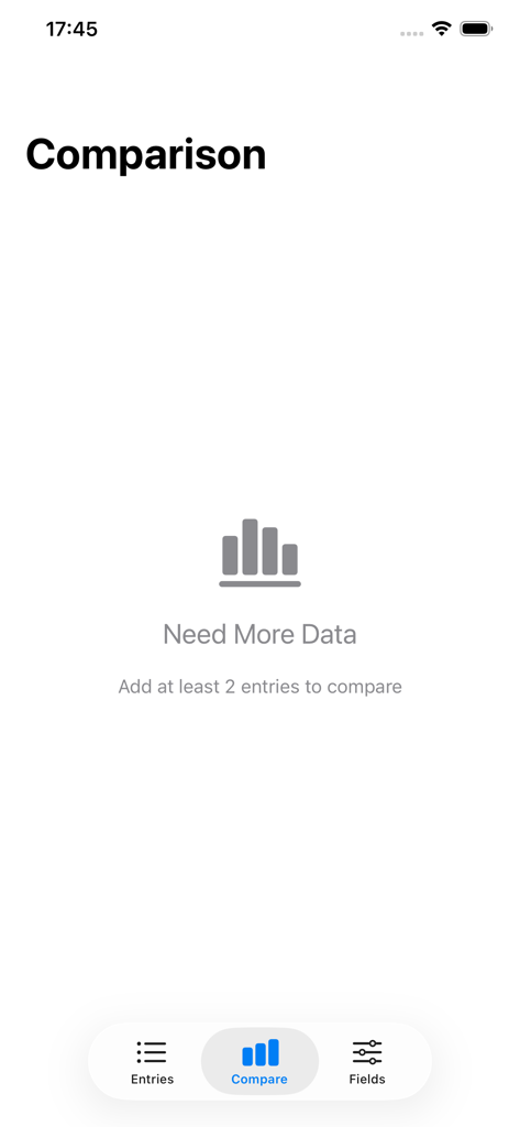WealthPocket - Interfaz de comparación de la aplicación WealthPocket que muestra un mensaje de estado vacío