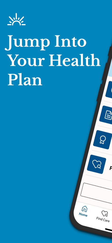 Startbildschirm der mobilen Florida Blue App mit dem Slogan Jump Into Your Health Plan