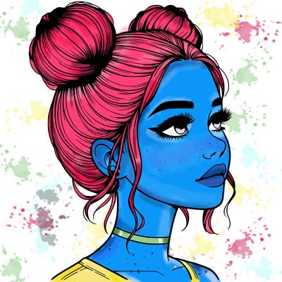 realistic girl with buns on the top of her head