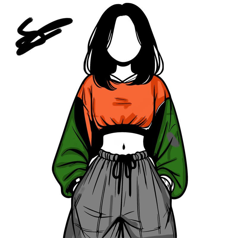 realistic girl faceless with baggy pants and a crop top