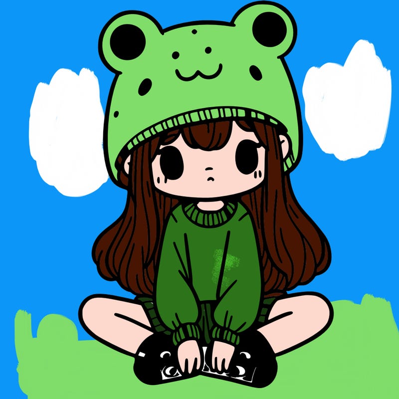 a girl wearing a frog hat and some frog socks