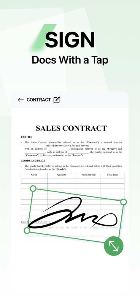 Lens pdf scanner: jpg to pdf - Adding a digital signature to a sales contract using the Lens PDF Scanner mobile app