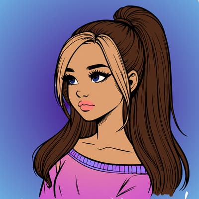 realistic girl with a high ponytail