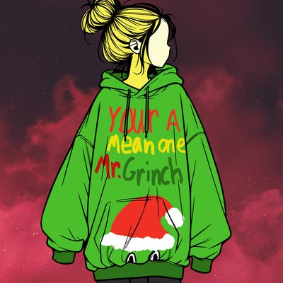 realistic girl with a oversized sweatshirt on and a bun