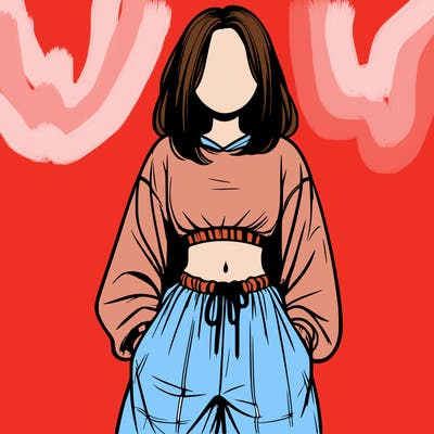 realistic girl faceless with baggy pants and a crop top