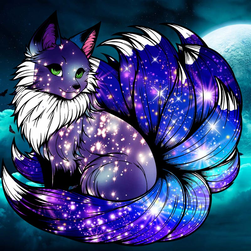 realistic detailed 9 tailed anime fox