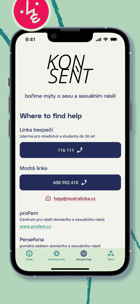 OMG! - The support and help resources page of the OMG app showing contact information for safety hotlines and support centers