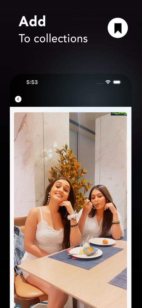 SaveTik app interface showing the add to collections feature with a video preview