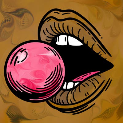 mouth blowing bubble gum