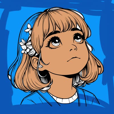 realistic girl looking up