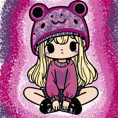 a girl wearing a frog hat and some frog socks