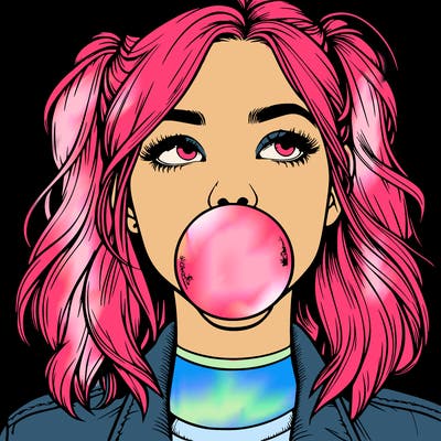 realististic girl blowing bubble -gum