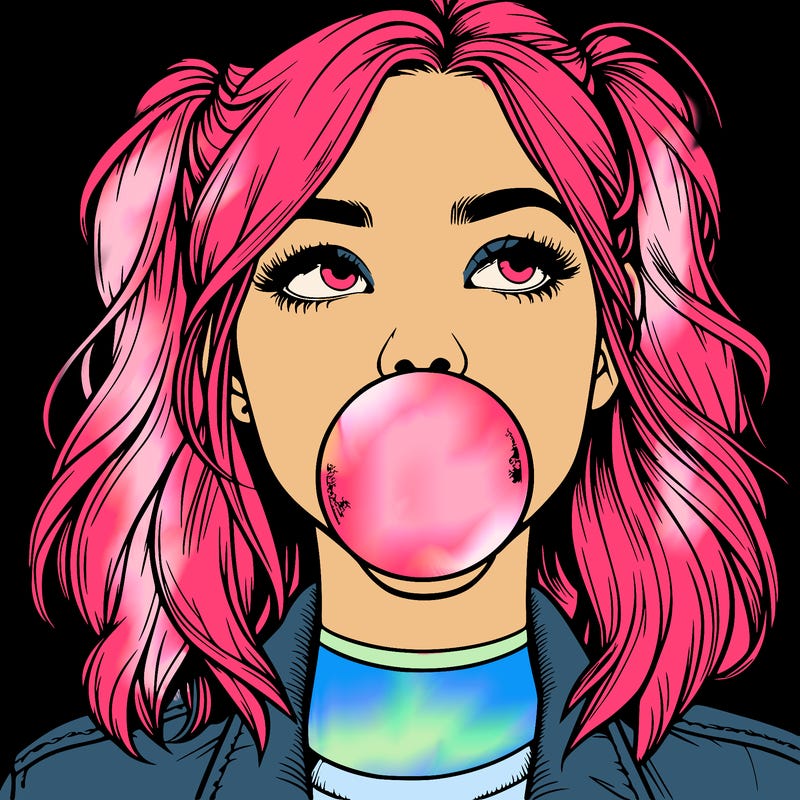 realististic girl blowing bubble -gum