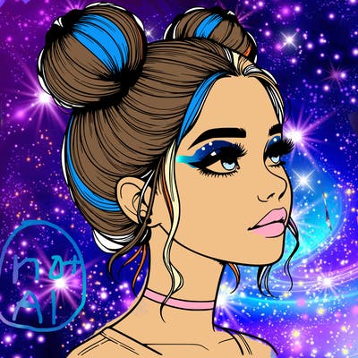 realistic girl with buns on the top of her head