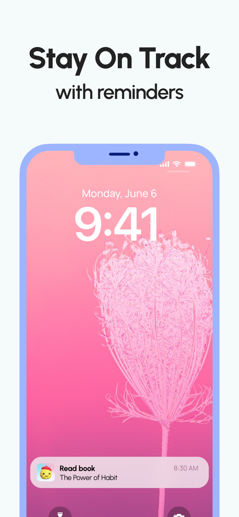 Tela de bloqueio do iPhone mostrando um lembrete de hábito diário para ler um livro do aplicativo Perfect Day