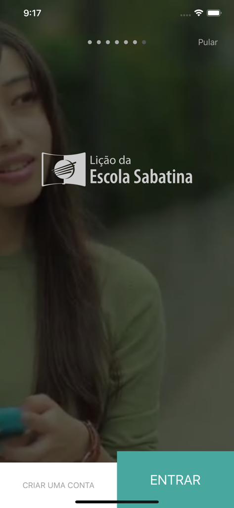 Lição da Escola Sabatina - Tela de boas-vindas e login para o aplicativo Licao da Escola Sabatina.