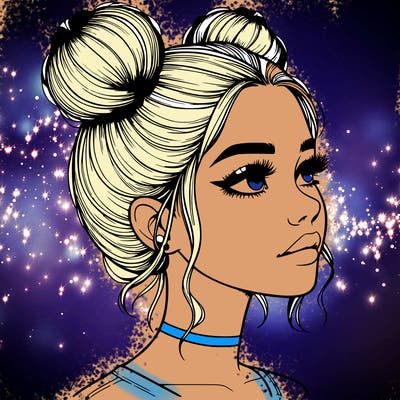 realistic girl with buns on the top of her head