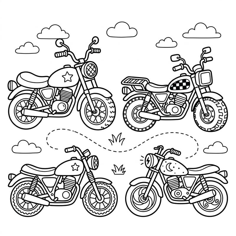 Ignite your child's imagination with these exciting standard motorcycle coloring pages. Perfect for young enthusiasts, they offer a thrilling ride of creativity and fun!