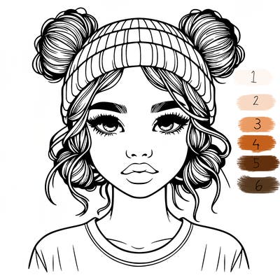 realistic girl with buns in her hair with a beanie on