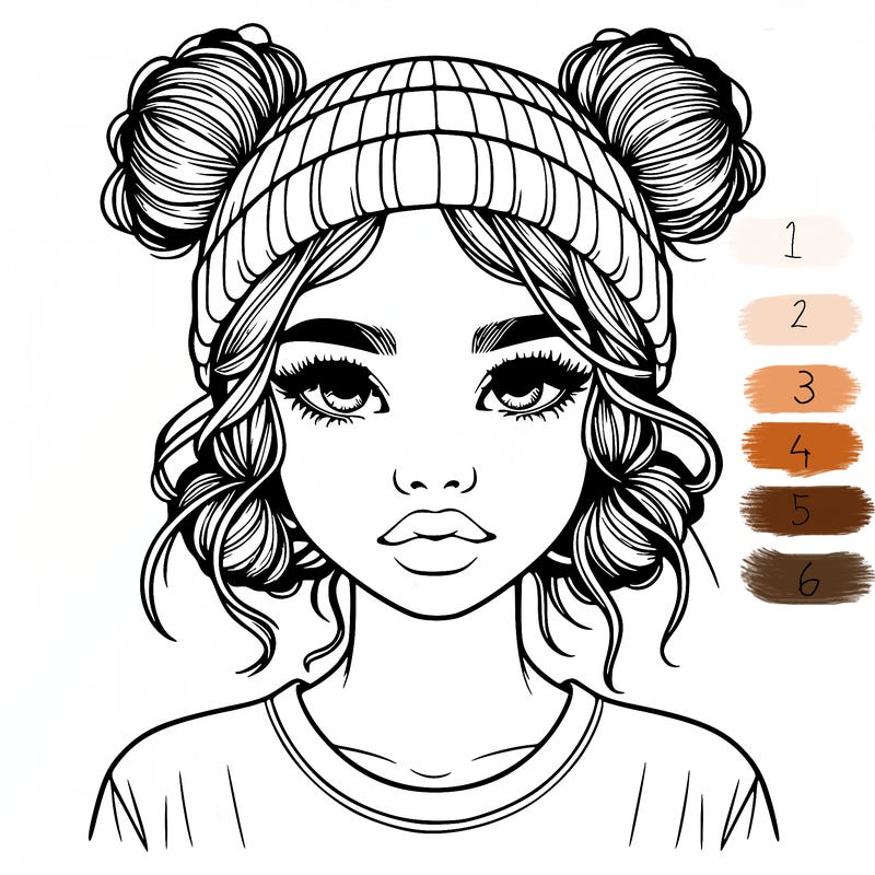 realistic girl with buns in her hair with a beanie on