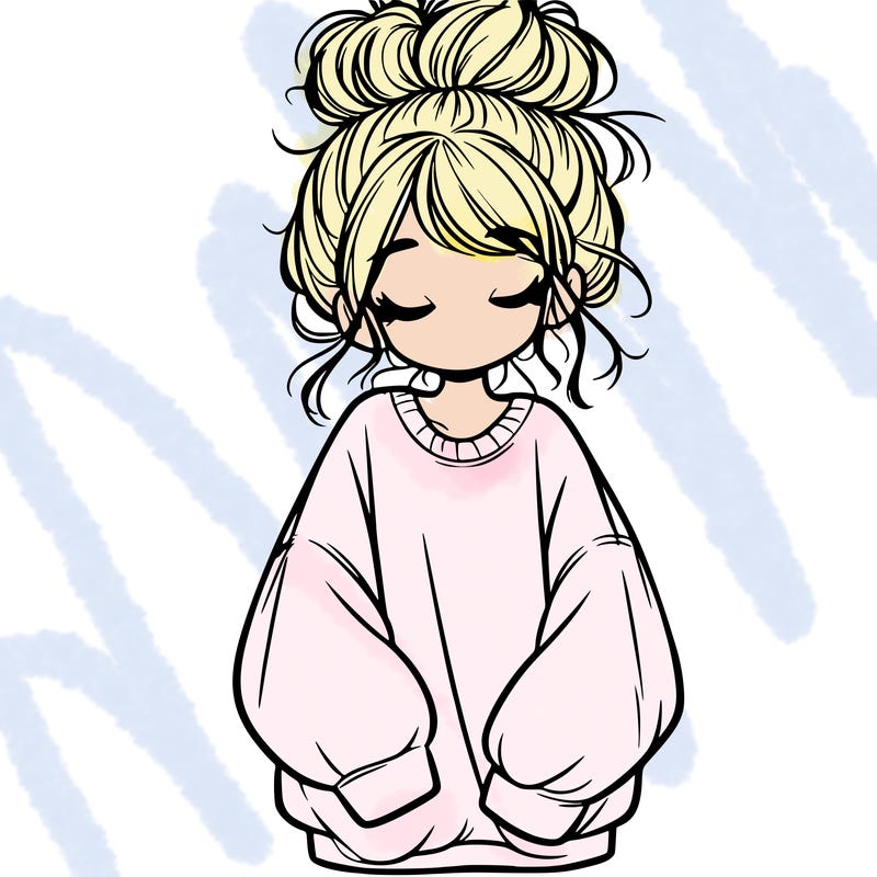girl with baggy sweatshirt and messy bun