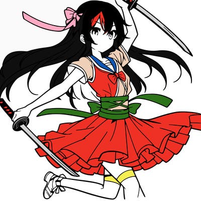 an anime girl that is an dancer dancing with swords