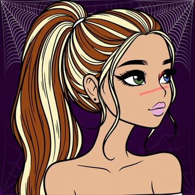 a beautiful and realistic girl with a high pony tail