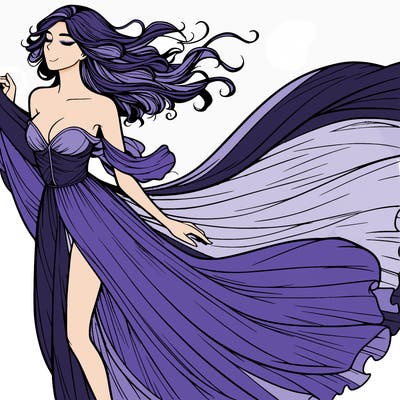 realistic woman in dress flowing the the wind