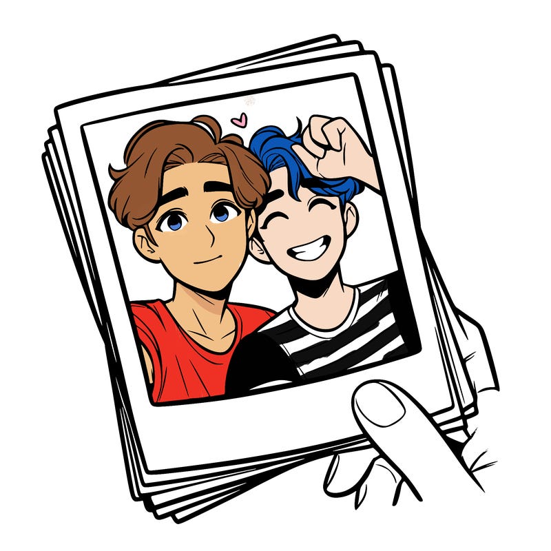 realistic, best friends taking a polaroid picture