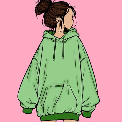 realistic girl with a oversized sweatshirt on and a bun