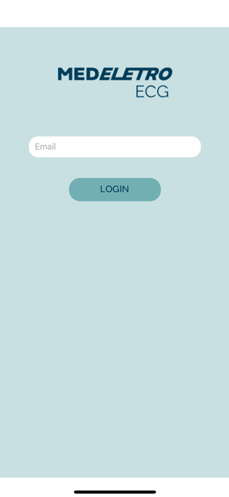 MEDELETRO - Interface de login do aplicativo MEDELETRO ECG com campo de entrada de e-mail