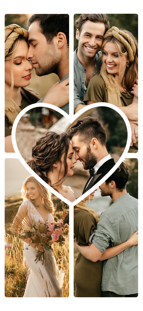 Photo Collage Maker・ - カップル向けのハート型のウェディングフォトコラージュレイアウト