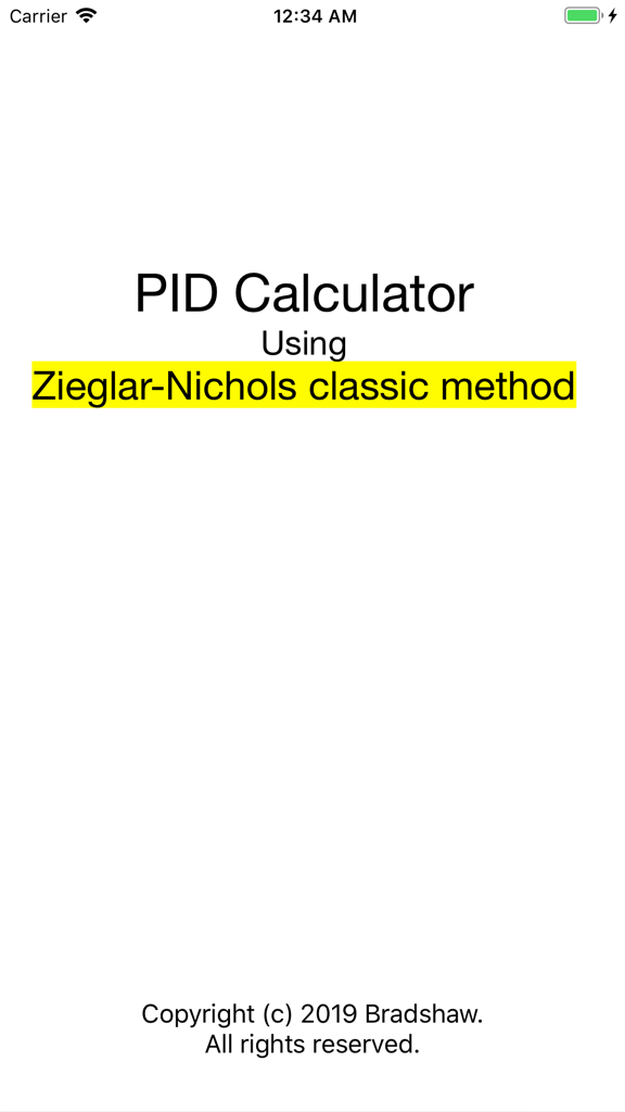 PID Calculator - PID Calculator app screen featuring the Ziegler Nichols method