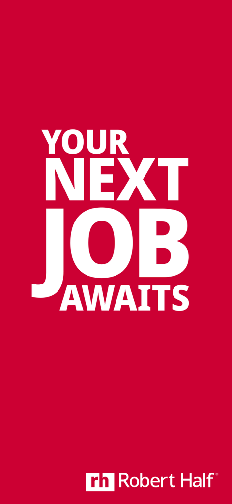 Écran d'accueil de l'application Robert Half avec le texte Votre prochaine carrière vous attend.