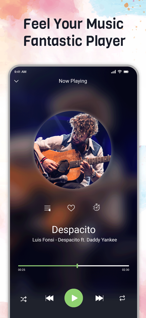 Interfaccia del lettore musicale di MX Video Player HD che mostra la schermata In riproduzione di un brano.