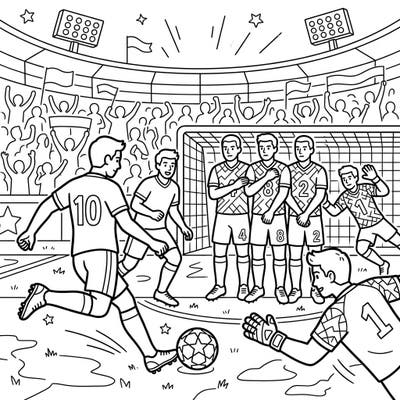 Get ready for an intense moment on the field with this action-packed free kick soccer coloring page. Capture the excitement of a crucial shot with your creative coloring skills.