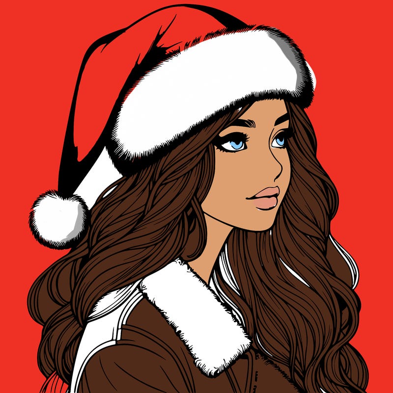 realistic girl in santa hat