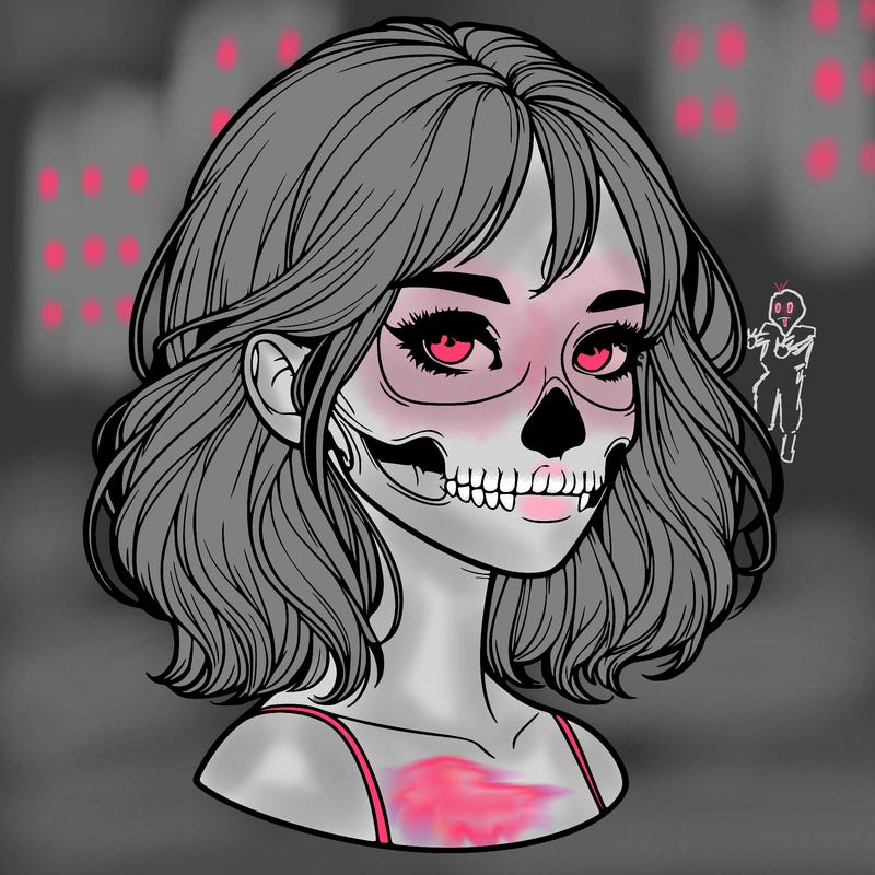 realistic girl with skull