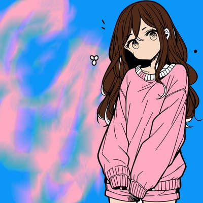 manga teen girl  in a sweater and baggy pants