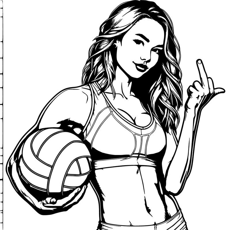 realistic girl playing volleyball while holding up the middle finger