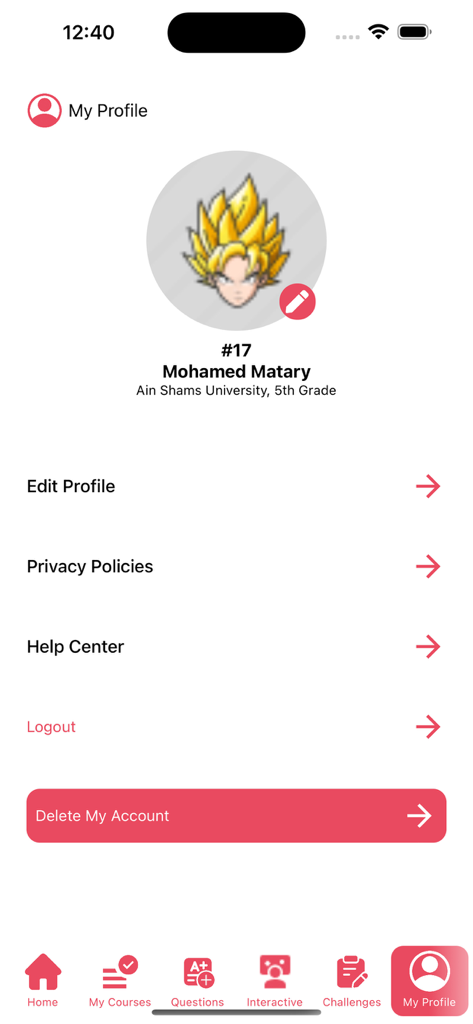 DR-MATARY - The My Profile screen of the DR-MATARY surgical medicine app