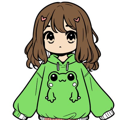 girl wearing frogging sweatshirt