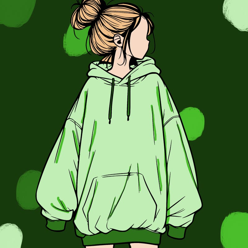 realistic girl with a oversized sweatshirt on and a bun